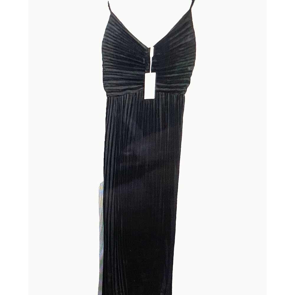 Petal & Pup Naira Satin Pleated A-line Maxi Dress Black Formal Zip Back Size 4